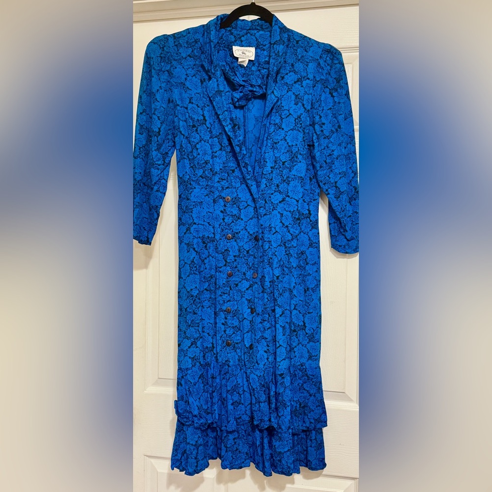 Vintage Jonathan Martin Blue Floral Dress, Size 11/12